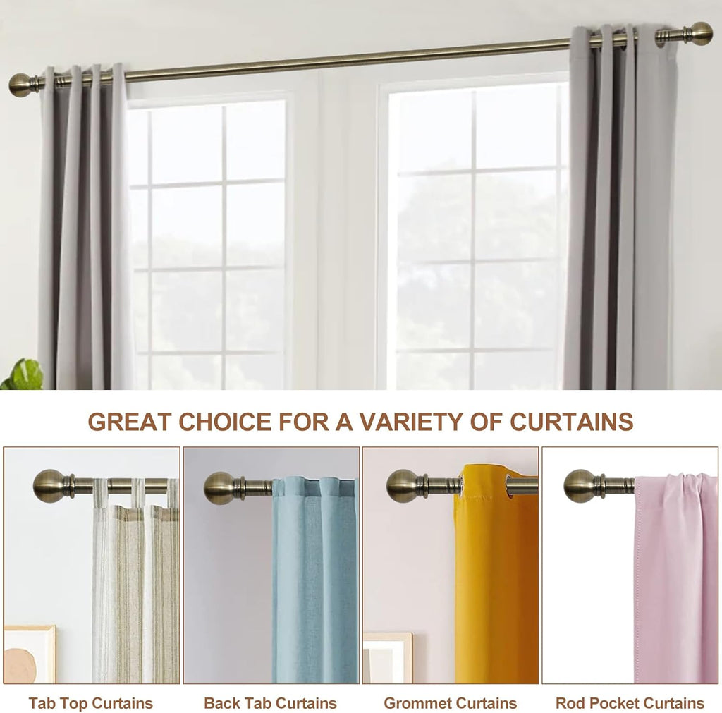 Antique Brass Curtain Rods for Windows 28 to 48 inch, 5/8 inch Small Curtain Rod Set with Brackets, Heavy Duty
