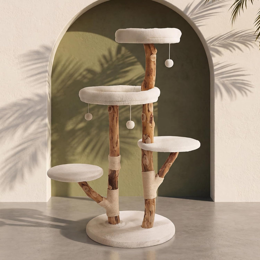 Wood Cat Tree, 59" Cat Tree Tower, Modern Cat Tower with Scratching Post