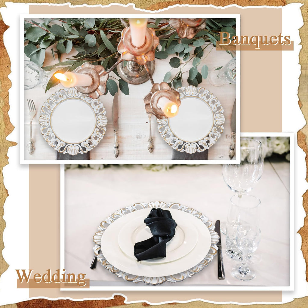 13 Inch Charger Plates Set of 12 - Elegant Reusable Dinner Charger Plates for Weddings, Parties, & Holiday Table