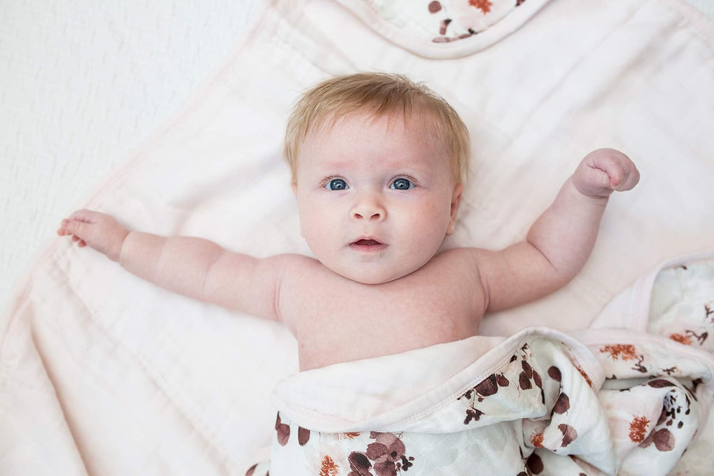 Baby Quilt Blanket| Unisex Softest Bamboo Viscose Muslin Quilt Blanket with Jersey Trim| Neutral Receiving Blanket