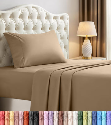 Sheets Set, 3 Pieces 16" Deep Pocket Hotel Luxury Bed Sheets, Sand