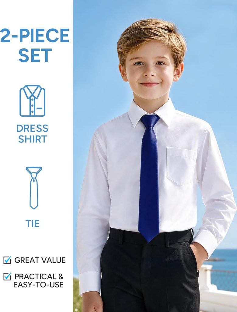 Boys Long Sleeve Dress Shirts with Tie, Regular & Husky