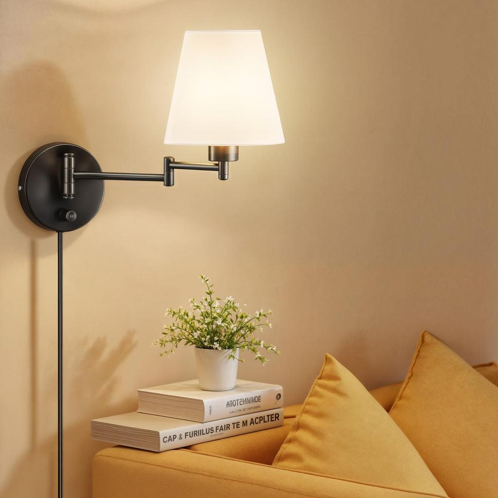 Wall Sconce Set of 2, Plug in & Swing Arm Wall Lamps, Black Finish