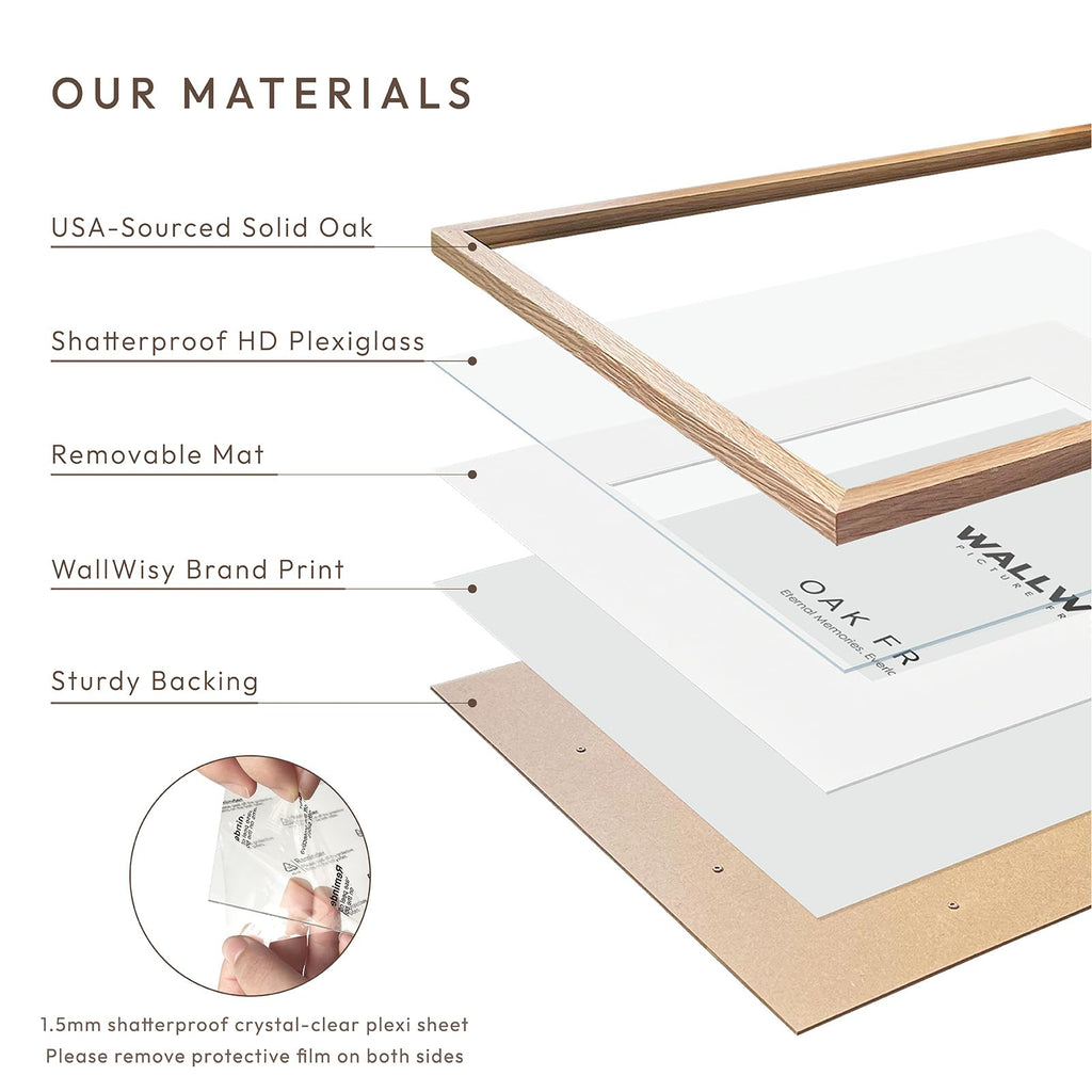 12x12 Wood Frame, Solid Oak 12x12 Picture Frames with Mat to 8x8