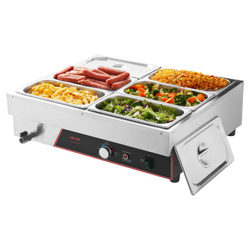 Commercial Food Warmer, 1500W Electric Stainless Steel Steam Food Warming with Lid, 6-Pan Fast Heating Countertop