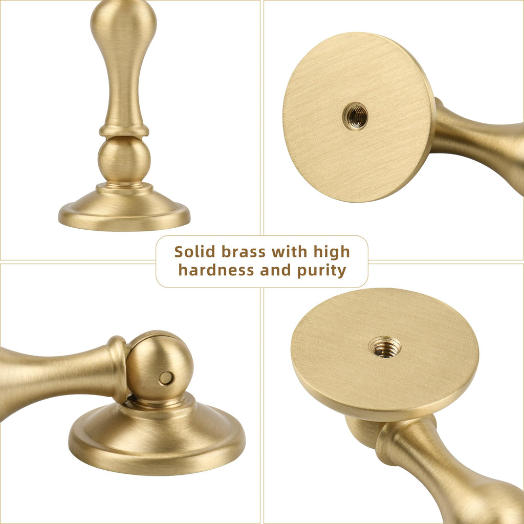 Solid Brass Kitchen Cabinet knobs 6 Pack, Brushed Gold Drop Pulls for Dresser and Drawers, Modern Cupboard Wardrobe