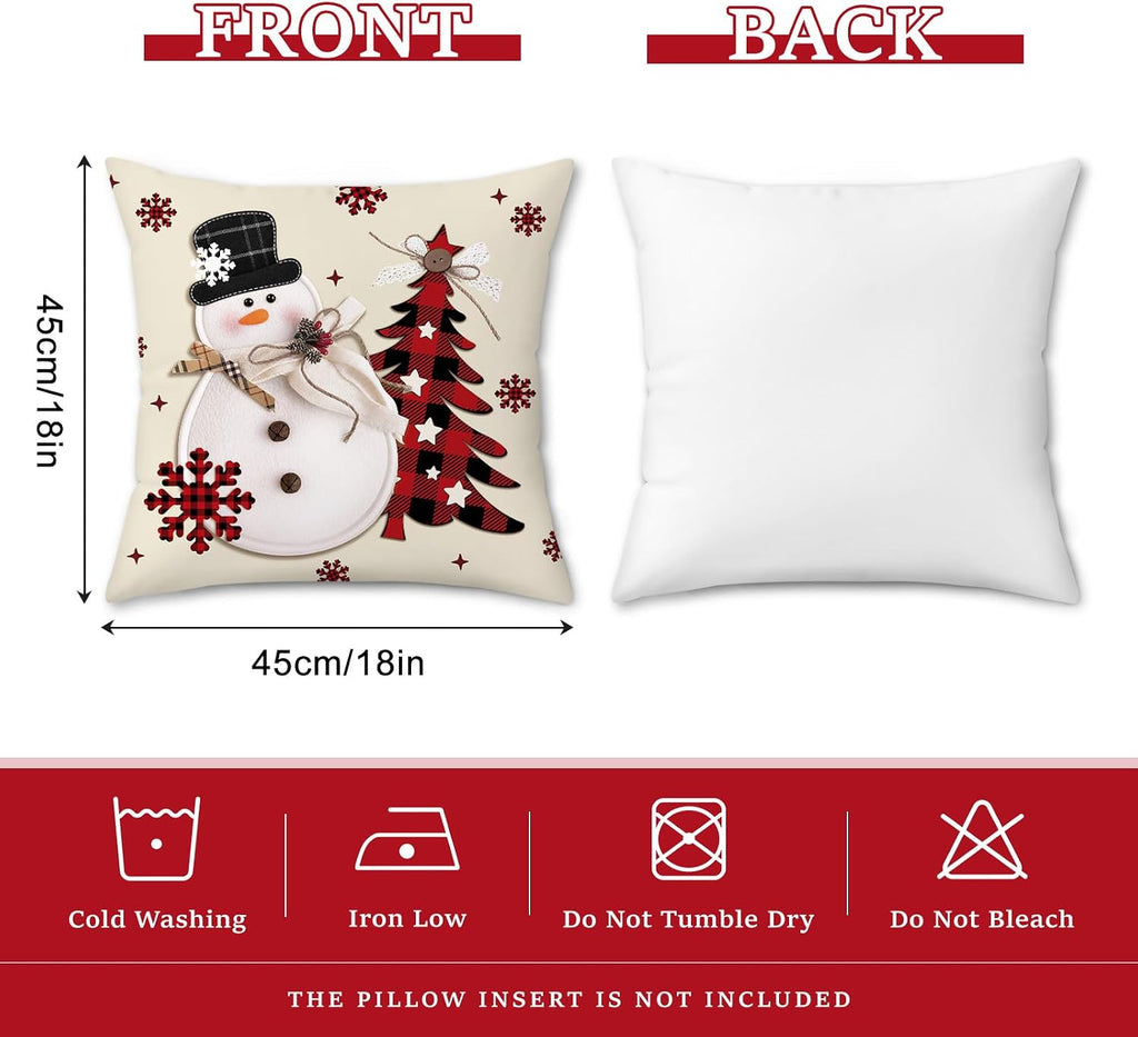 Farmhouse Christmas Throw Pillow Covers 18x18 Inches - Set of 4