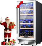 15 Inch Dual Zone Wine Fridge, 30 Bottle, Black 15” Wine Cooler Under Counter Fo