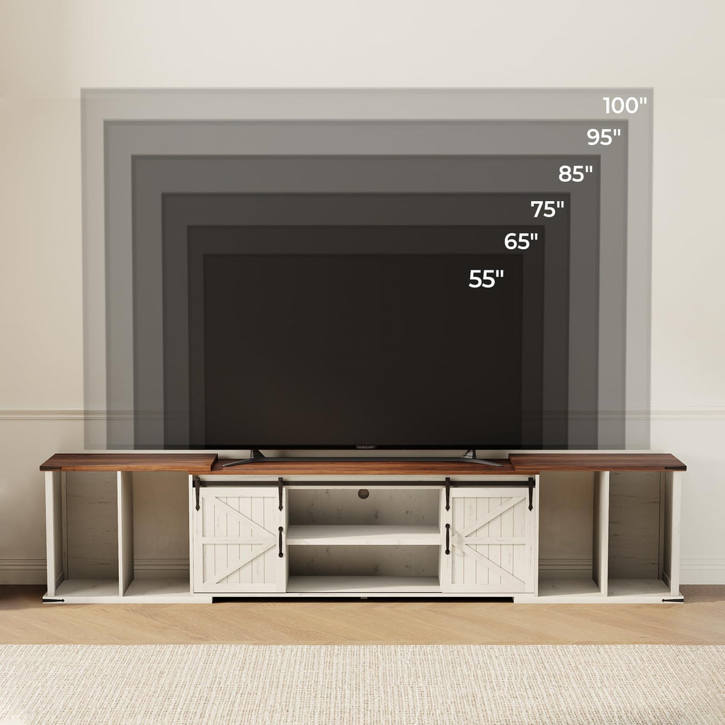 Extendable TV Stand, Entertainment Center for 85 95 105 Inch TV, Farmhouse TV Stand with Large Capacity Storage and