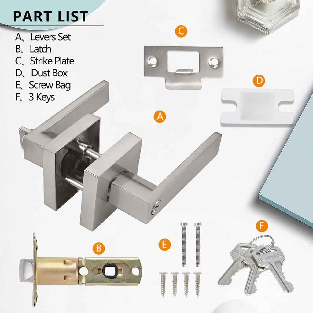 Keyed Entry Lever Lock and Front Door - Heavy Duty Handle With Satin Nickel Finish - Door Lever