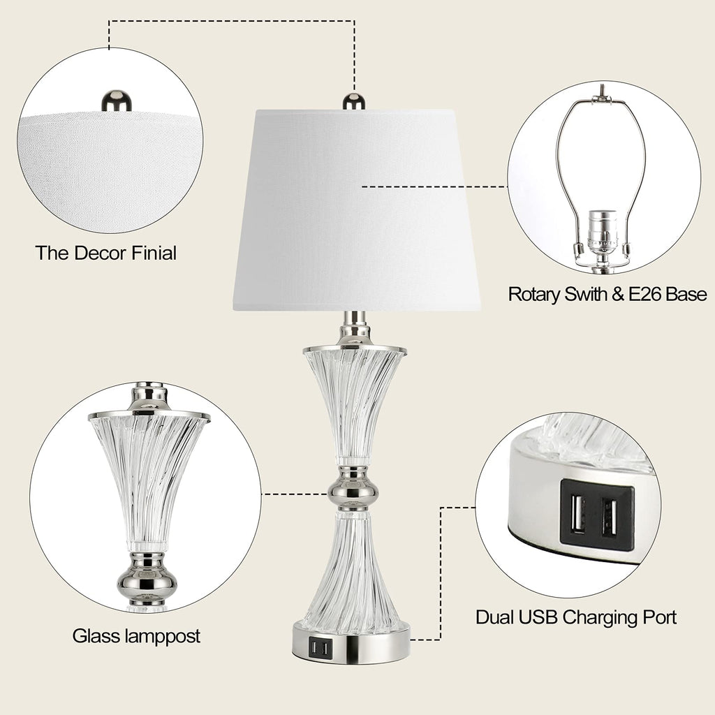 Touch Control Table Lamp s 3 Way Dimmable White Drum Shade Modern Bedsides Nightstand lamp Set of 2 with 2 USB