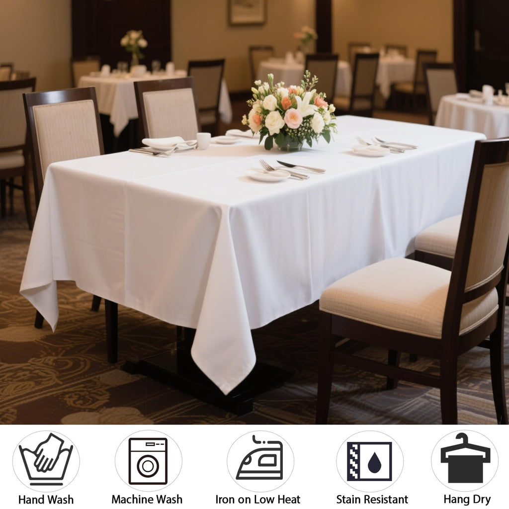 6 Pack White Rectangle Tablecloth 70 X 120 Inch Stain and Wrinkle Resistant Table Clothes for Barbecue Picnic Dining