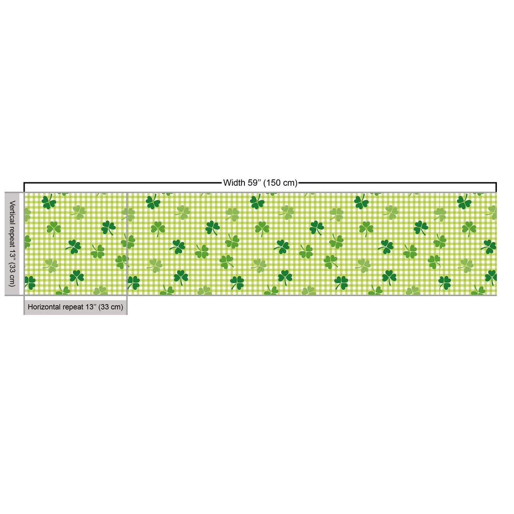 Irish Fabric by The Yard, Retro Classical Checkered Pattern with Green Shamrocks Clovers Garden Plants, Decorative