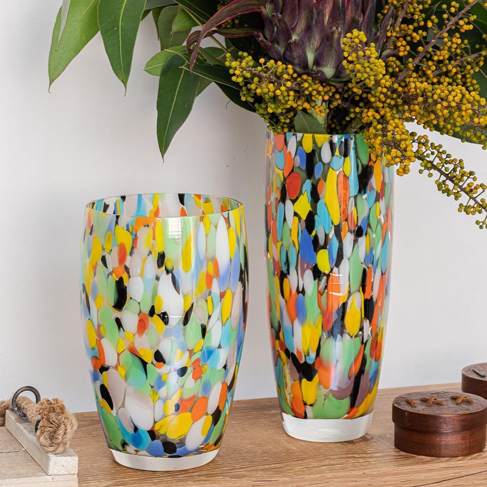 Murano Style Glass Vase Hand Blown Colorful Confetti Effect Home Decor AD3