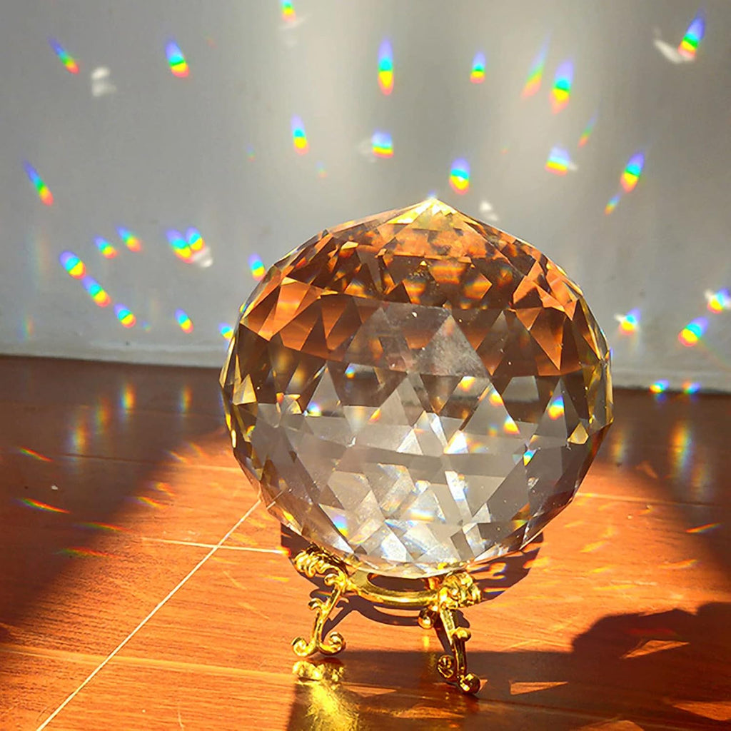 Clear Glass Crystal Ball Prisms with Stand, Window Rainbow Maker Sphere Faceted Gazing Ball for Home Décor, Christmas