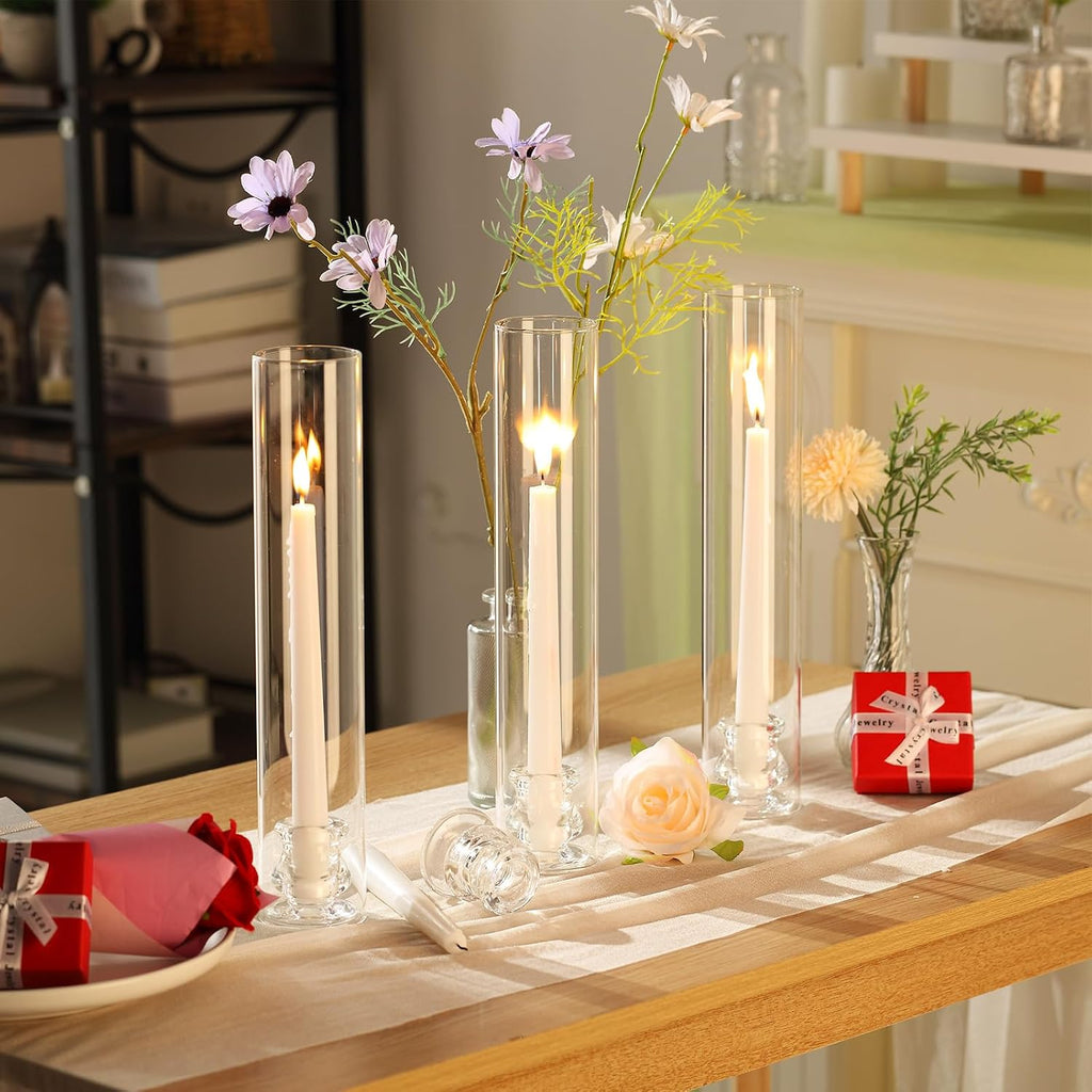 Glass Hurricane Candle Holders Candlestick Bulk 12.6",Clear,36 Set | 2.2" Taper Clear Candlestick Holders, Open Ended