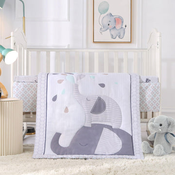 Crib Bedding Set for Boys, Premium 3 Piece Elephant Baby Crib Bedding Set, Baby Nursery Crib Comforter Set for Boys
