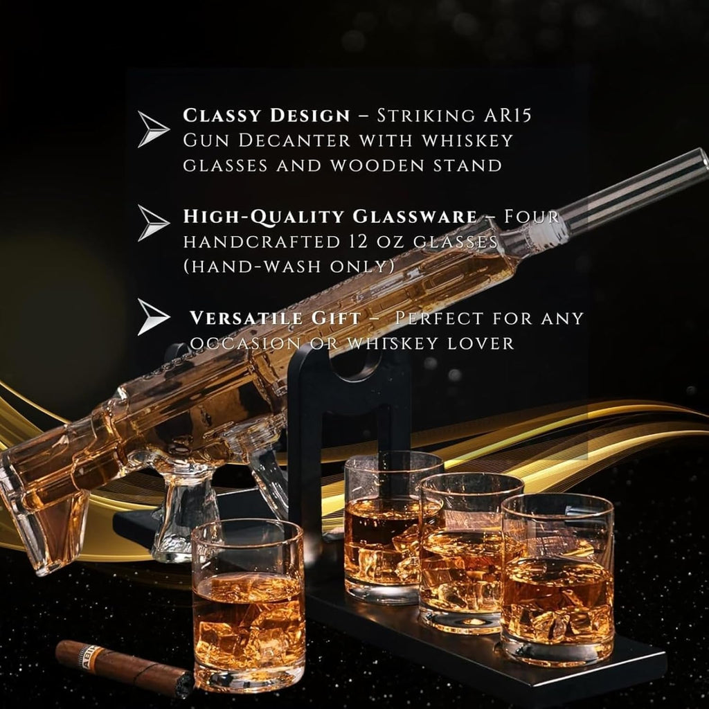 AR15 Gun Decanter Birthday Gifts for Men Dad, Whiskey Set - Rifle Limited Edition, Silencer Stopper - 800 ml & 12oz