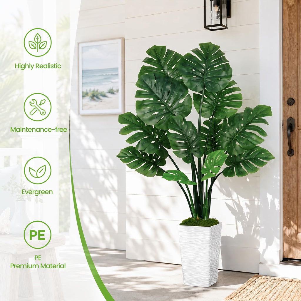 Artificial Monstera Plant, 64" Tall Large Fake Swiss Cheese Tree
