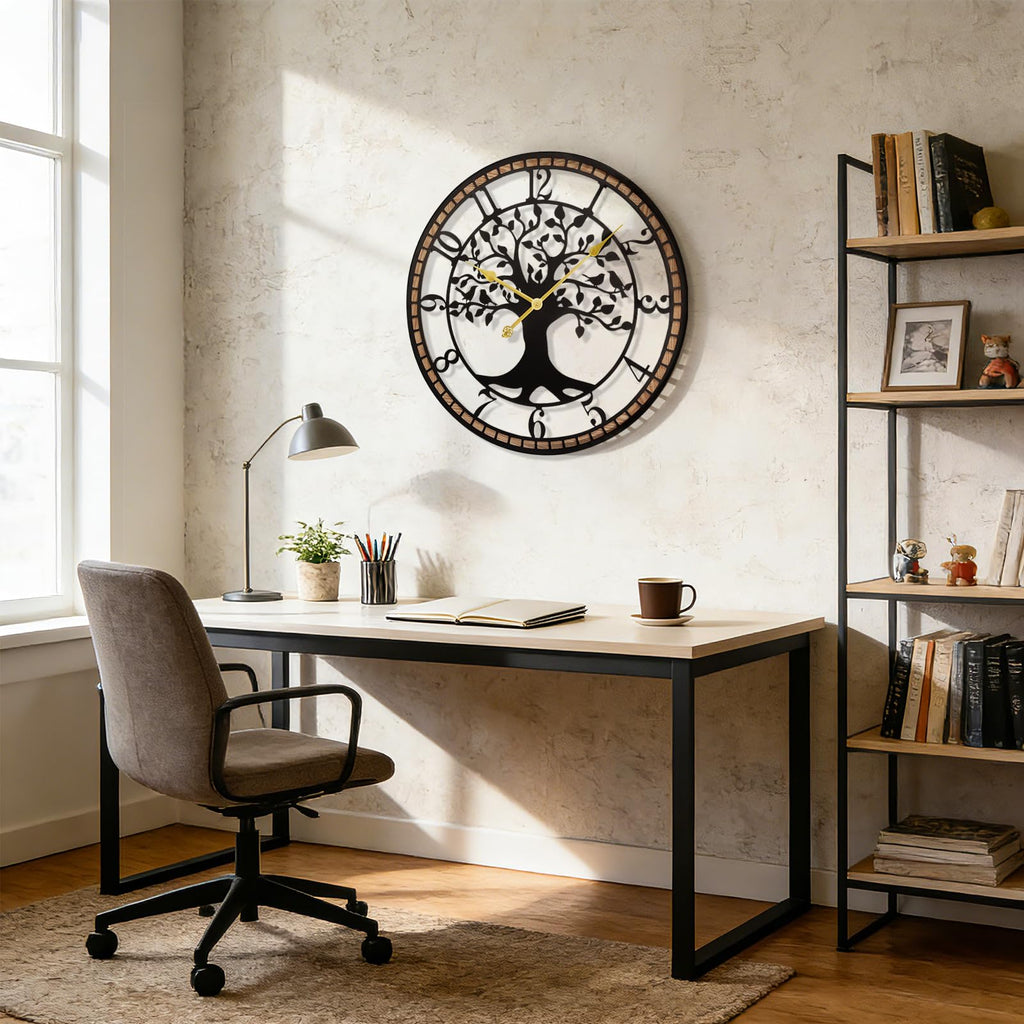 24" Farmhouse Bird Branch Wall Clock with Metal Tree Design