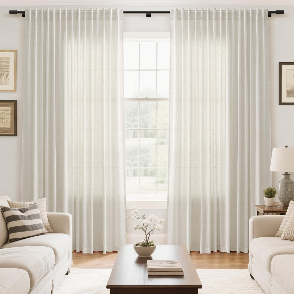 Cream Extra Wide Linen Curtains Light Filtering Semi Sheer Curtains for Sliding Door Natural Coastal Decor Sunroom