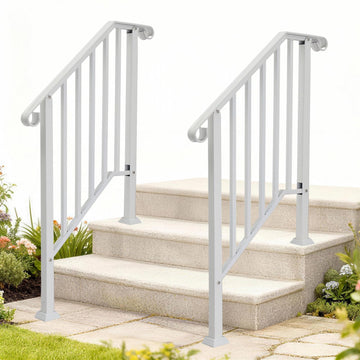 Handrails for Outdoor Steps, Stair Handrail Fits 1 to 5 Steps, Wrought Iron Hand Rail Stair Railing Kit for
