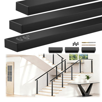 6'6" Black Stainless Steel Handrail for Cable Railing System 3 Pack