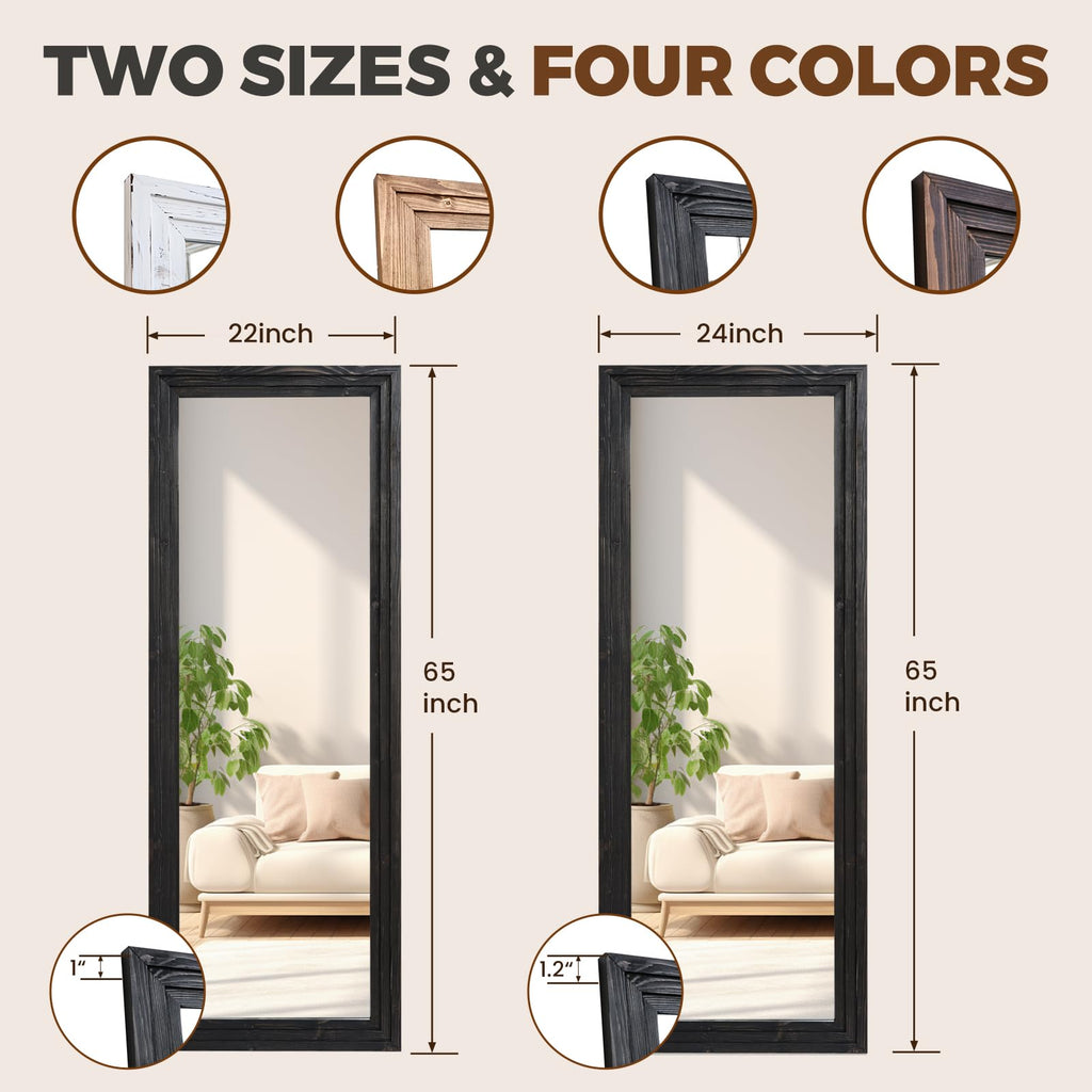 Full Length Mirror, 65 x 22 Inch Solid Wood Floor Mirror, Black