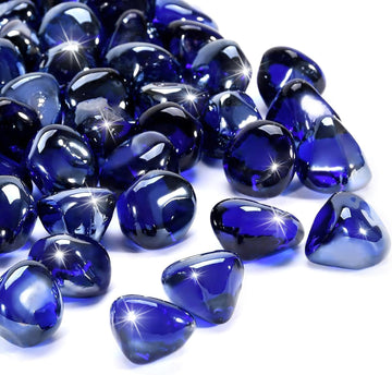 Cobalt Blue Fire Glass Diamonds for Fire Pit and Fireplace - 1 Inch Reflective Tempered Glass, 10 lbs