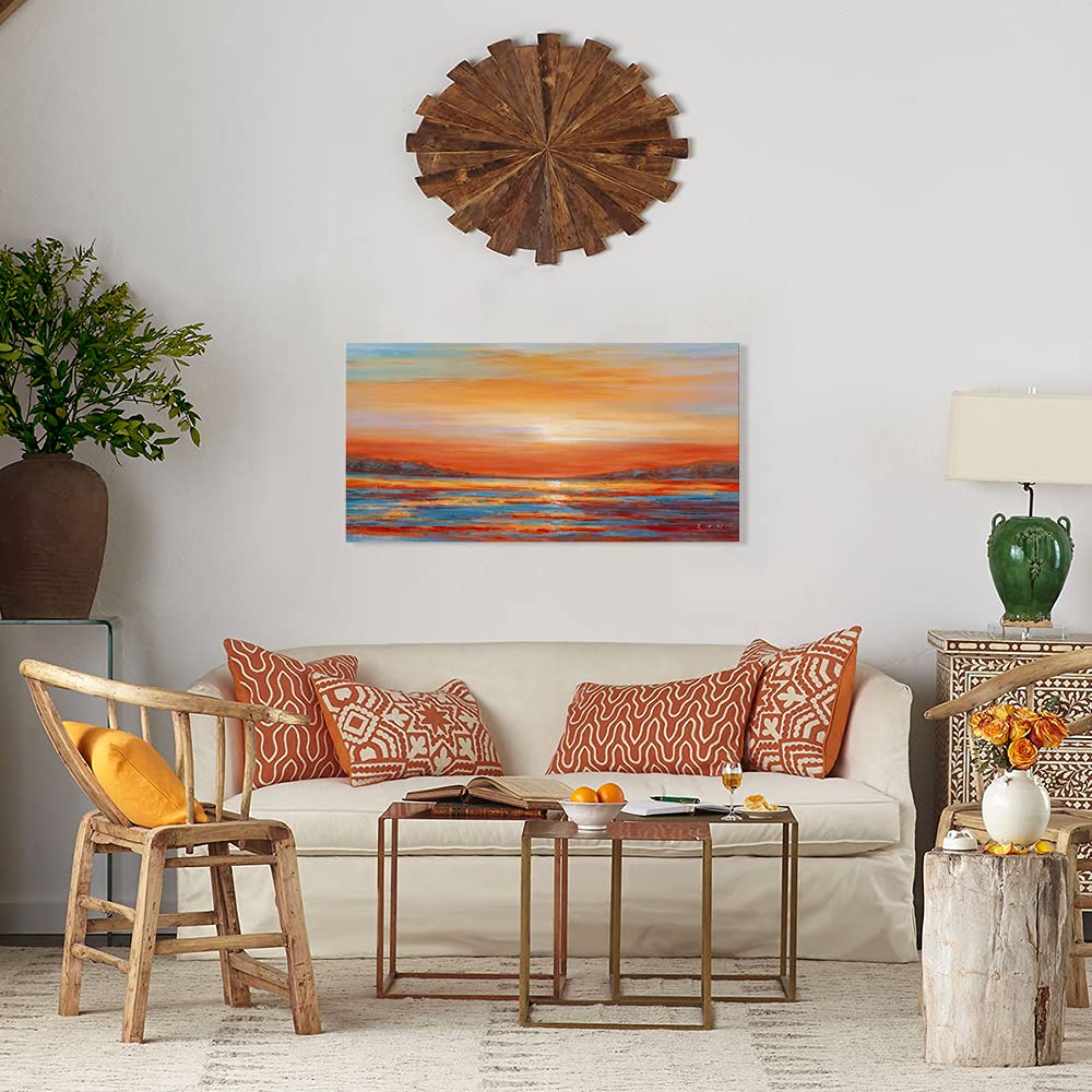 Colorful Ocean Sunset Abstract Beach Wall Art Orange Red Warm Sunrise Artwork Bathroom Wall Decor Large Beach Posters