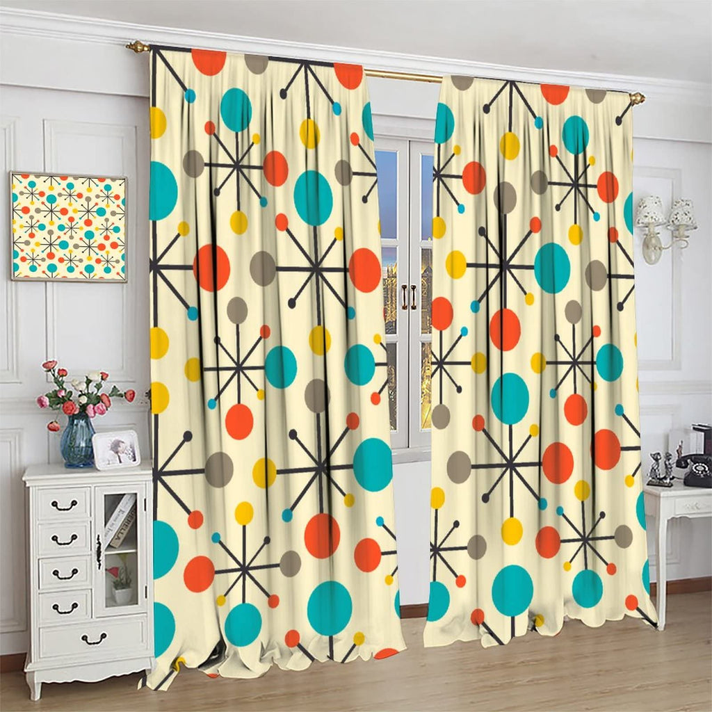 Mid Century Curtains, Mid Century Fifties Modern Retro Colors Pattern Blackout Rod Pocket Window Drapes Bedroom