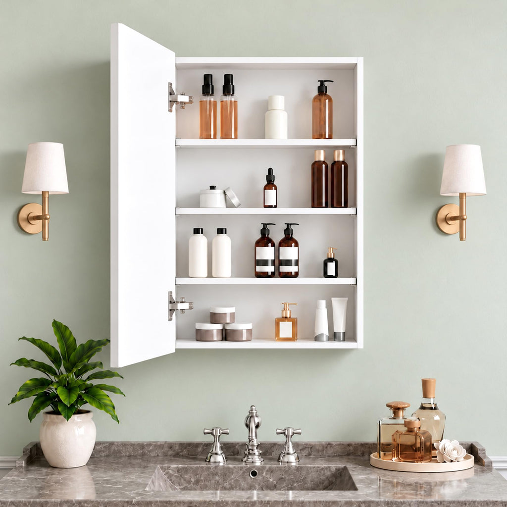 20 x 28 Inch Bathroom Wood Medicine Cabinet Mirror, White