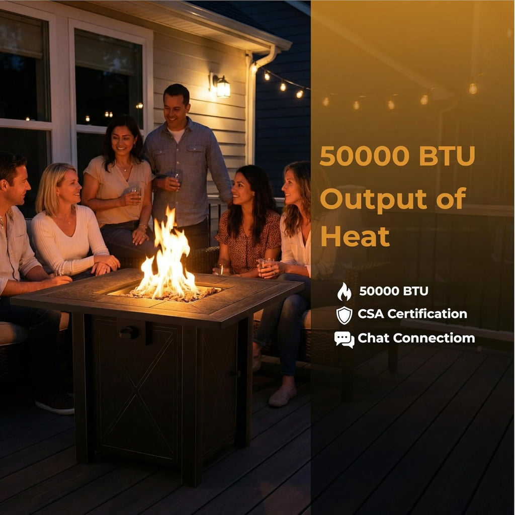 30" Propane Fire Pit with Premium Ceramic Tabletop, 50000 BTU Powerful Gas Firepit Table