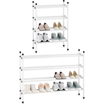 Expandable Shoe Rack for Closet, 16 Pairs White 4 Tier
