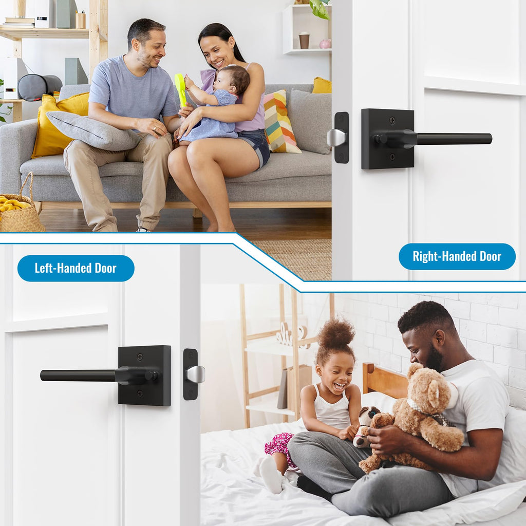 6 Pack Interior Privacy Door Handles, Keyless Lockset, Matte Black Knob