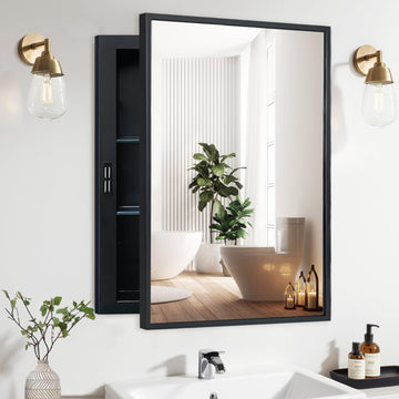 Recessed Medicine Cabinets with Mirror, Black Bathroom Mirror with Storage, Rectangle Medicine Cabinet Vanity