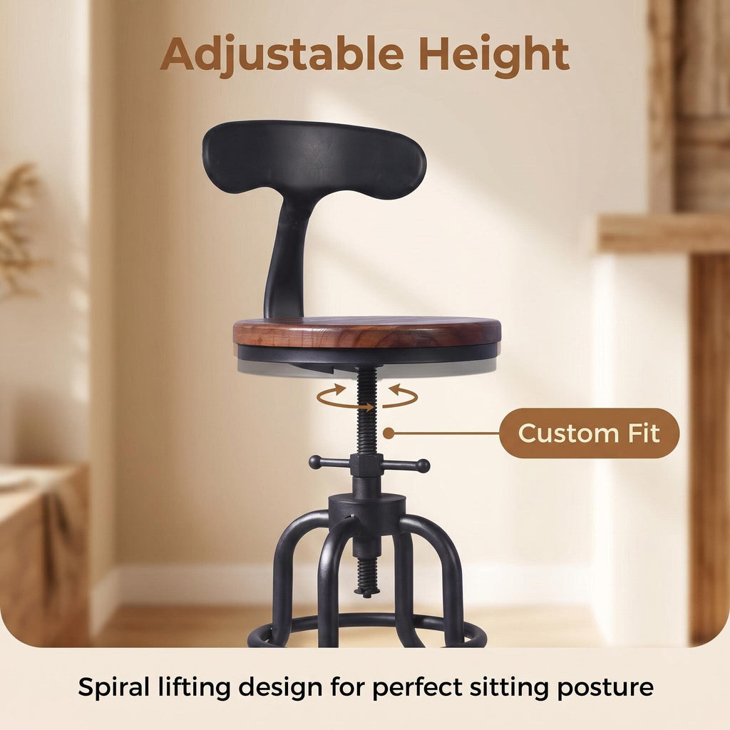 Industrial Vintage Counter Stool, Kitchen Counter Height Adjustable Swivel Chair, Metal Frame Stool, with Iron