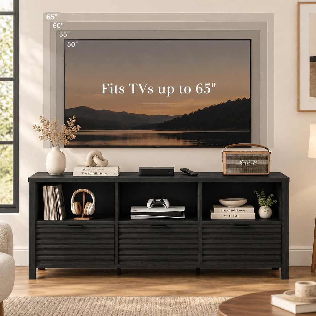Black Modern TV Stand for 55-60 in TVs, Bedroom