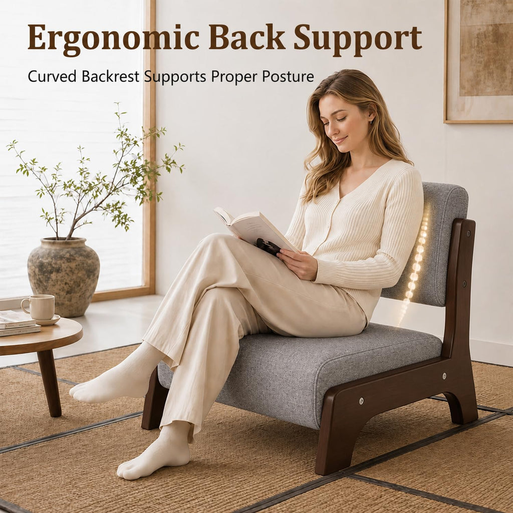 Japanese Floor Chair with Back Support - Modern Tatami Zaisu Style
