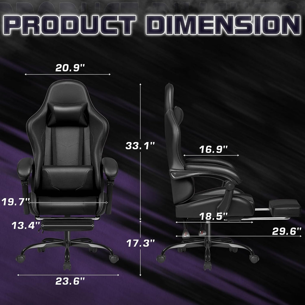 Gaming Chair, Video Game Chair with Footrest and Massage Lumbar Support, Ergonomic Computer Chair Height Adjustable