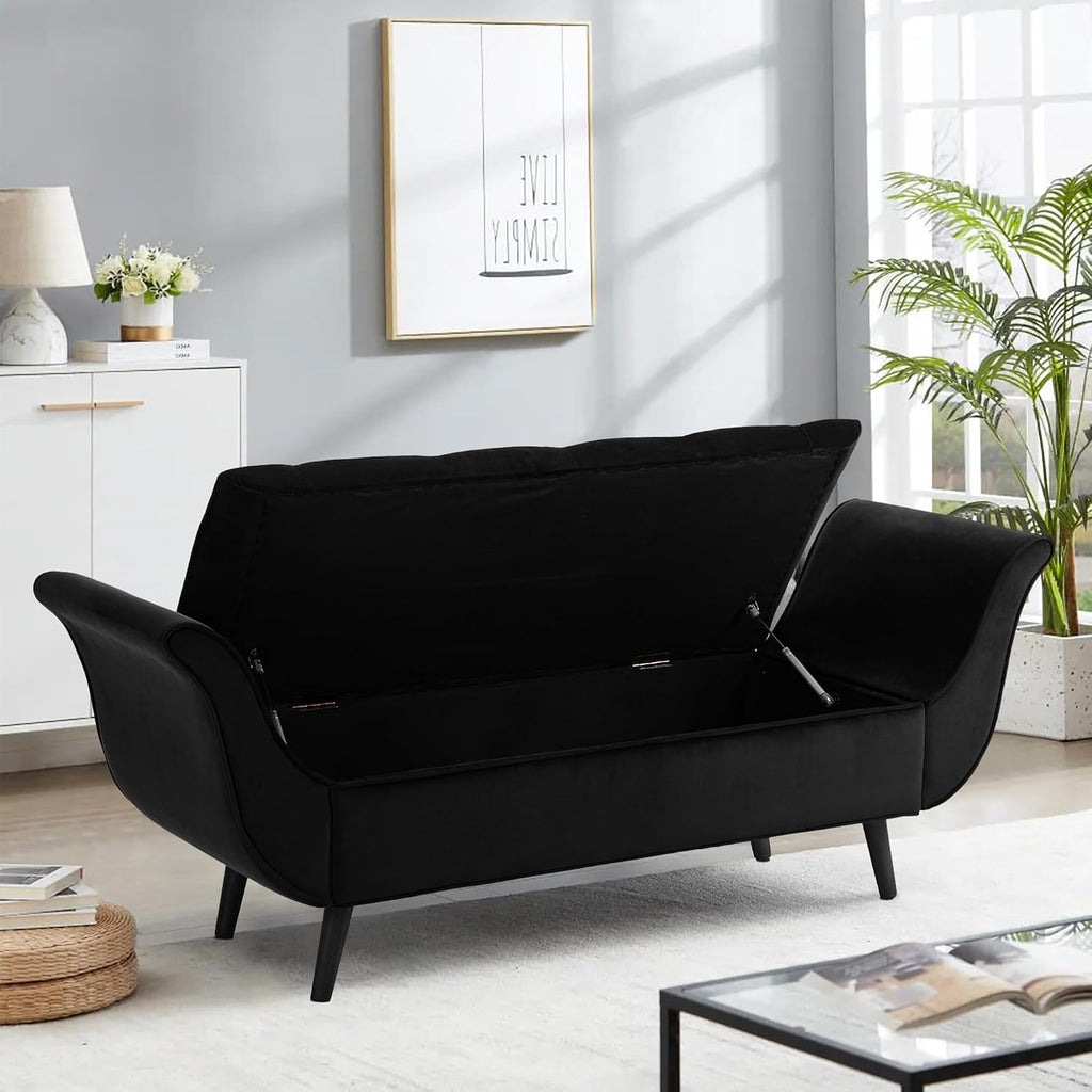 65" Velvet End of Bed Bench, Tufted Storage Ottoman with Pillows | Velvet upholstery, Button-tufted design, Hidden