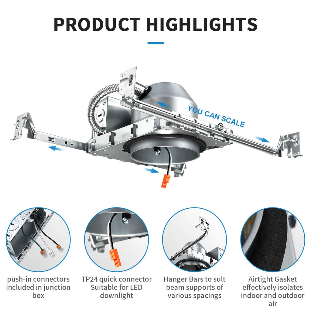 Mw 24 Pack 4 Inch Can Lights Housing New Construction, Recessed Can Housing for Ceiling, Air Tight Ceiling Can