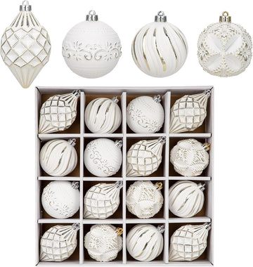 Shatterproof Christmas Ball Ornaments Set, Hand-Painted Holiday Decor with Assorted Sizes & Designs - Set of 16