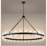 60 Inch Black Wagon Wheel Chandelier with Crystal Shade, 60 Lights, Modern Farmhouse Style, Ideal for Dining Room, Kitchen, Entryways A117-B0DQXV9RKZ