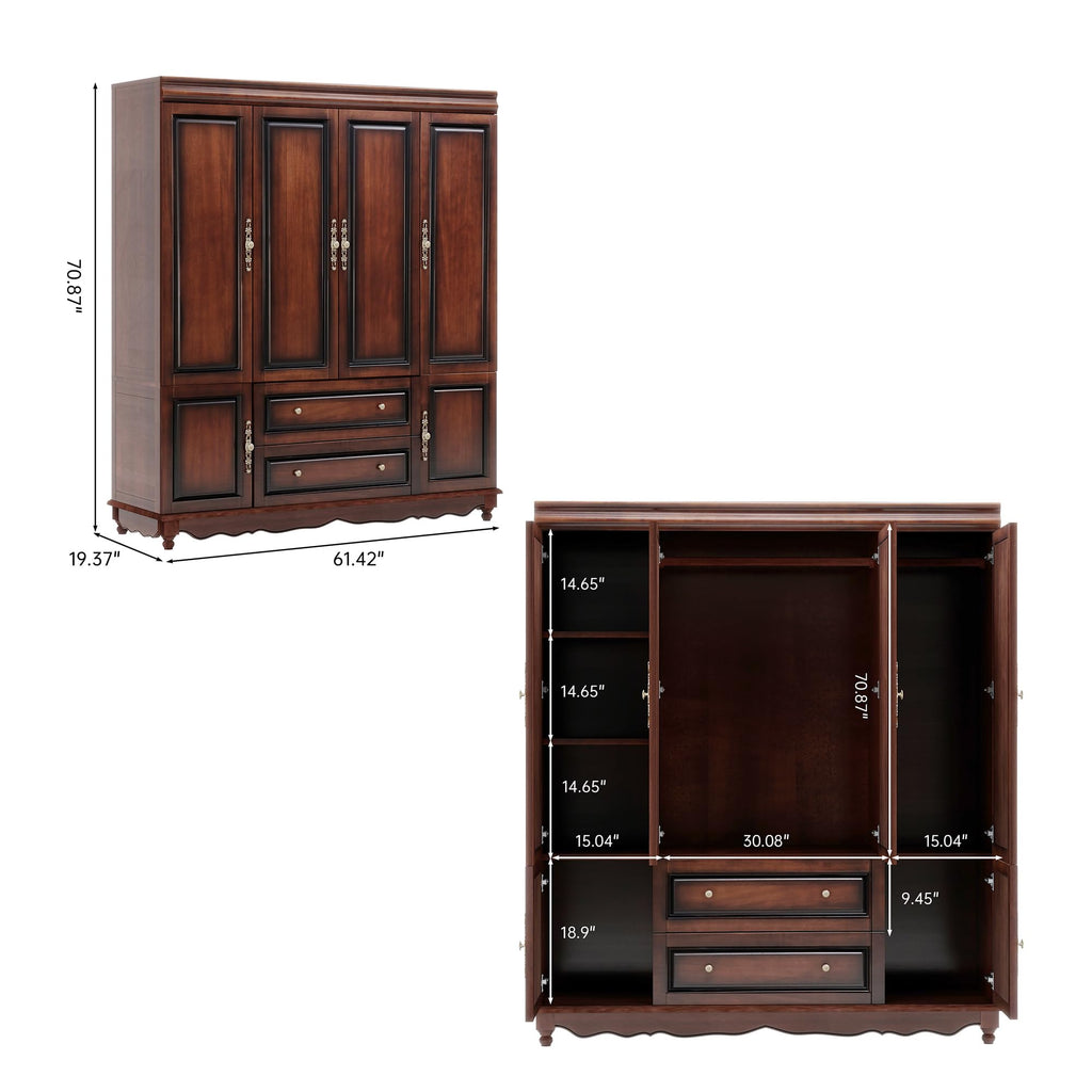 Solid Wood Armoire Wardrobe Closet, Cherry Finish Bedroom Storage