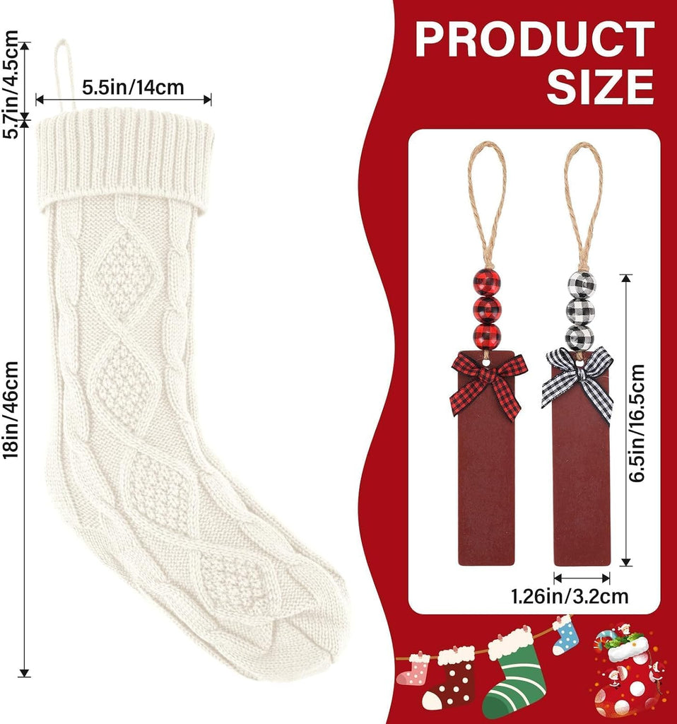 6PACK 18Inch Cable Knitted Christmas Stockings, Personalized Hanging Stockings, and Family Home Decor in Red, White