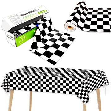 Black and White Checkered Tablecloth Roll 52 in x 100 Ft with Slide Cutter Black Checkered Table Cloth Roll Picnic