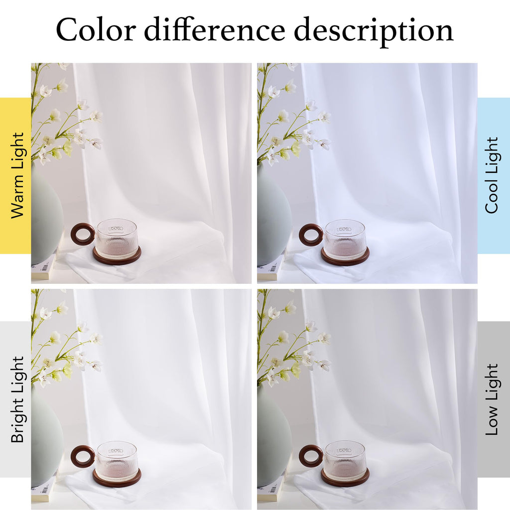 White Sheer Curtains 120 inches Long 4 Panels, 42 inch Wide Rod Pocket Light Filtering Drapes Translucent Modern