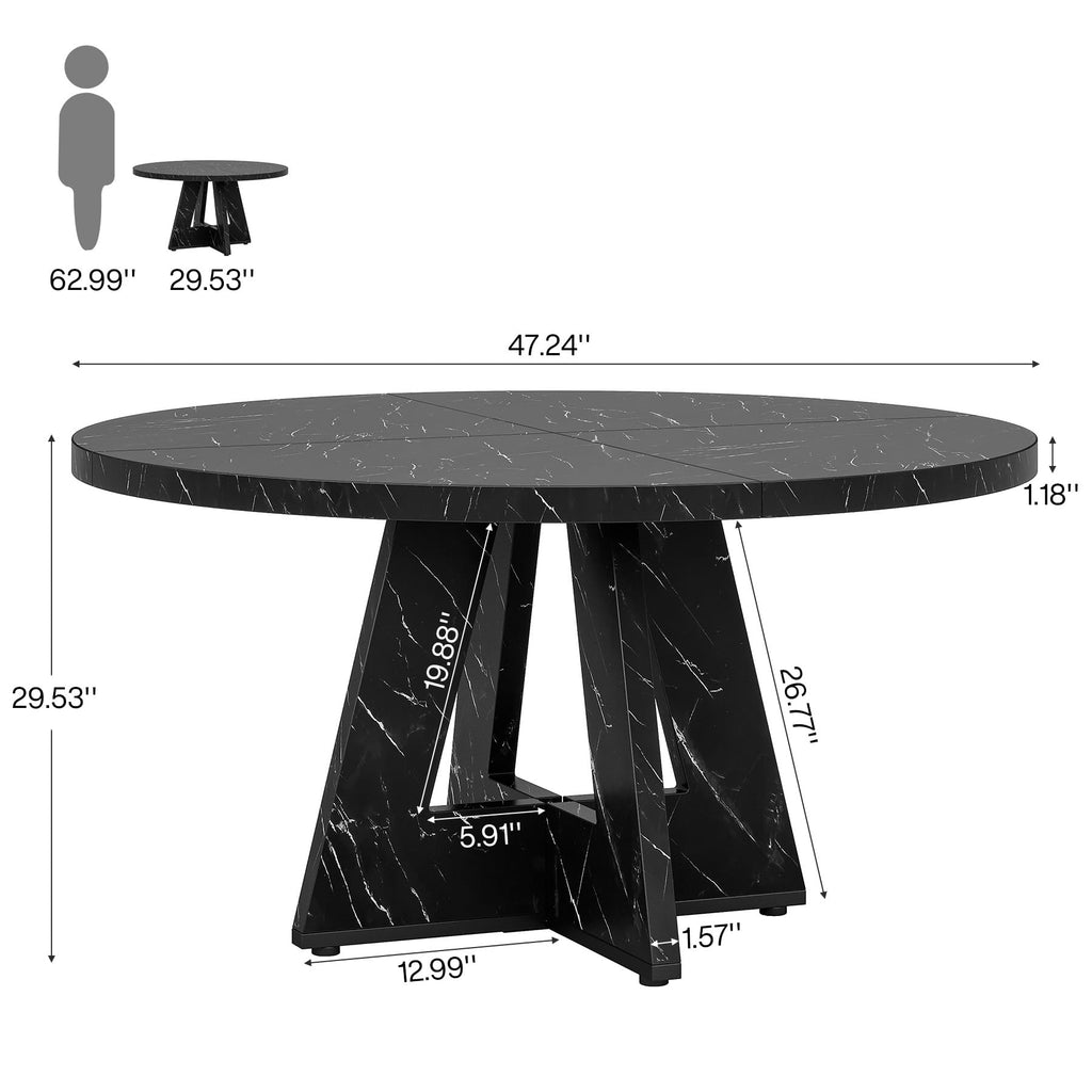 Farmhouse Dining Table, 47 Inch Round Dinner Table for 4, Rustic Round Dining Room Table Dining Room Living Room