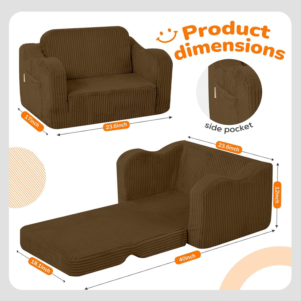 Kids Sofa, in-1 Corduroy Fold Out Recliner Chair, Brown